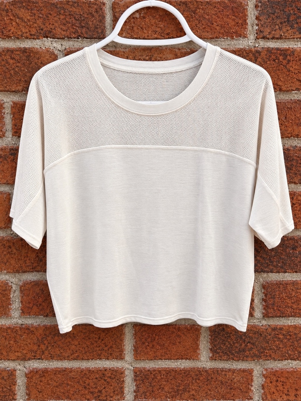 Zyia Cream Short-Sleeve Mesh Top